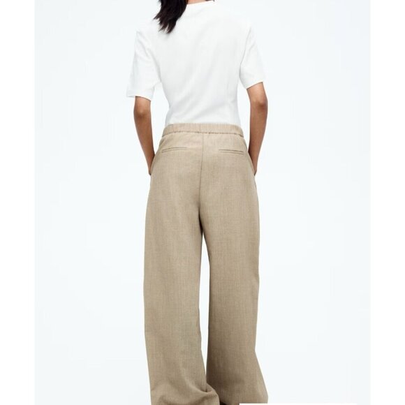 H & M Edition Light Oatmeal Beige Wide leg Pleated Front Pants M - Picture 4 of 4